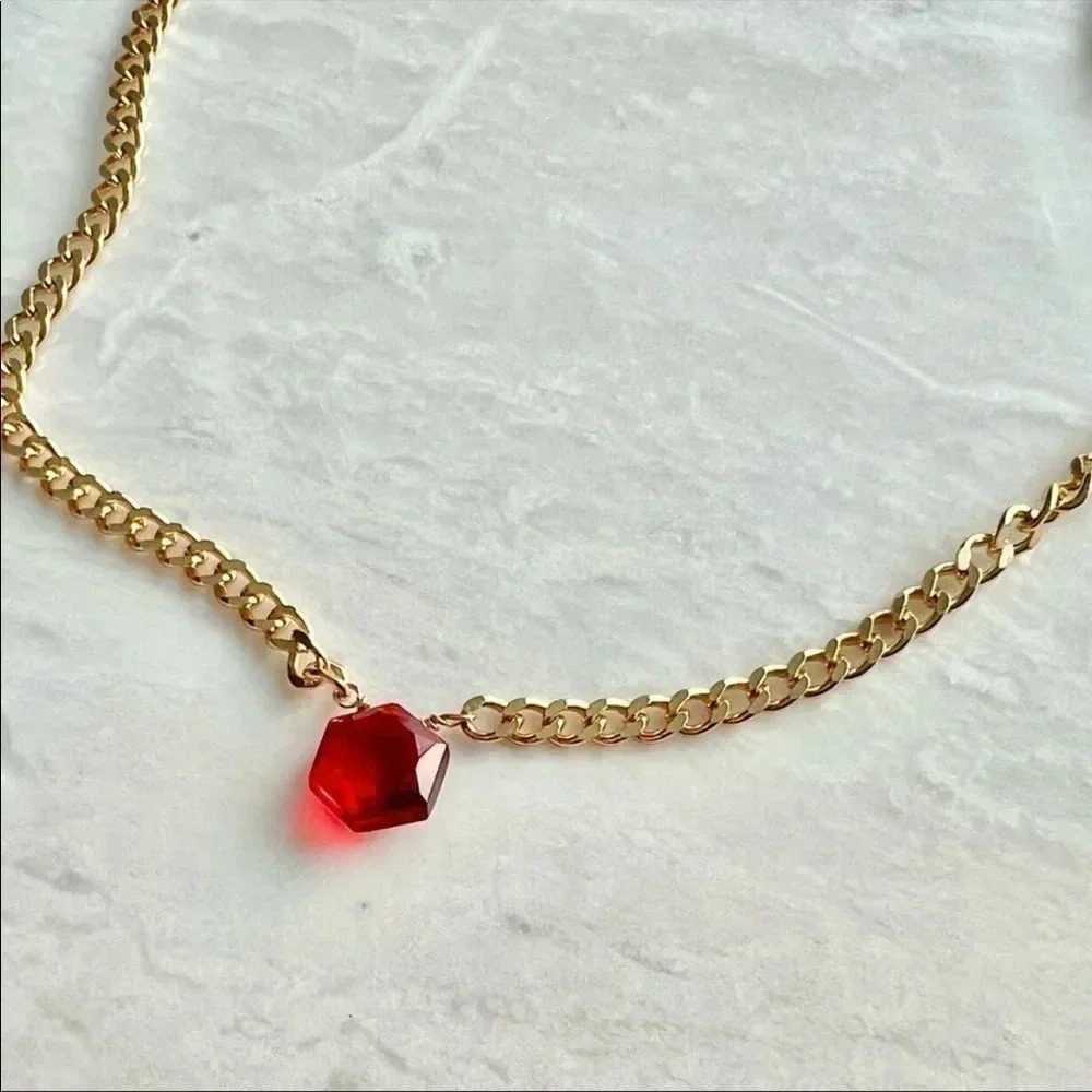 Garnet Chunky Thick Curb Chain Necklace